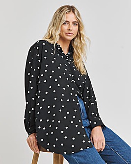 Spot Print Long Sleeve Relaxed Shirt