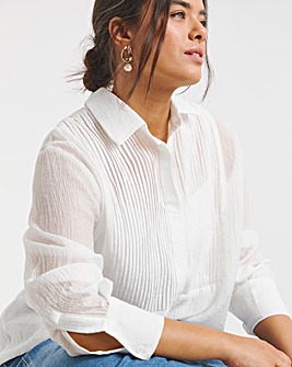 White Oversized Pintuck Tuxedo Shirt