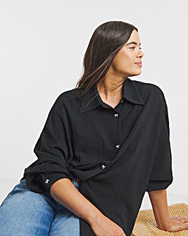 Black Bow Button Detail Shirt
