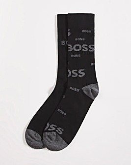 BOSS 2 Pack Black Logo Cotton Socks