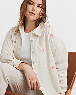Sage Flower Embroidered Stripe Shirt