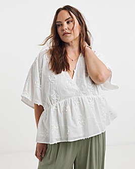 Applique Cotton Floral Smock Blouse