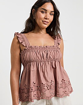 Dusty Rose Broderie Detail Vest Top