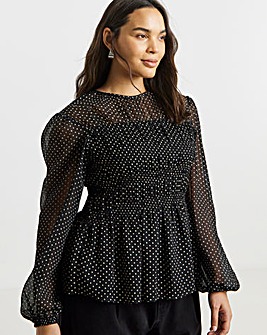 Mono Spot Georgette Spot Shirred Blouse