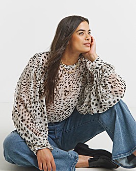 Animal Exaggerated Sleeve Blouse