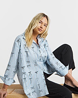 Blue Stripe Oversized Embroidered Shirt