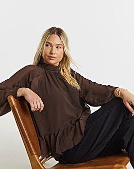 Simply Be Chocolate Crinkle Georgette Blouse