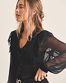 Sheer Tuxedo Detail Blouse