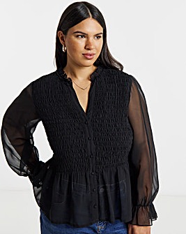 Simply Be Shirred Georgette V-Neck Blouse