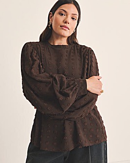 Chocolate Dobby Exaggerated Sleeve Blouse