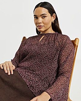 High Neck Flute Sleeve Blouse