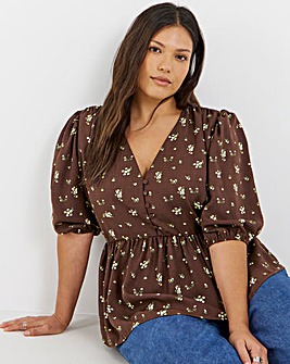 Button Through Peplum Blouse