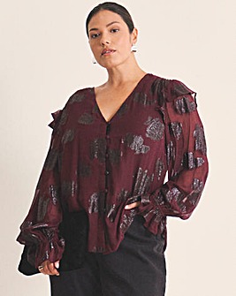 Jacquard Ruffle Blouse