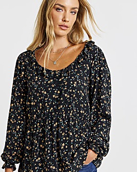 Ditsy Floral Elasticated Peplum Tea Blouse