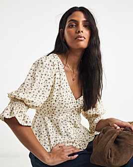 Simply Be Shirred Sleeve Tea Blouse