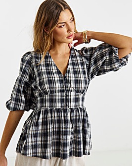 Brushed Cotton Puff Sleeve Tea Blouse