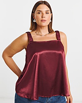 Satin Square Neck Ruched Cami