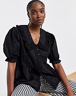 Black V Neck Collar Blouse