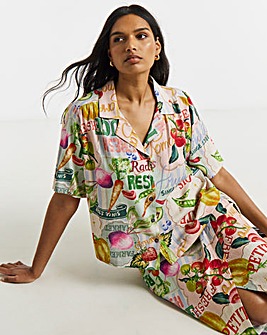 Postcard Print Linen Revere Shirt