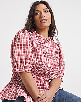 Red Check Peplum Blouse