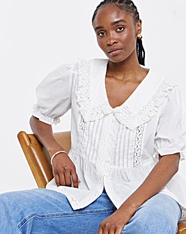 White V Neck Collar Blouse