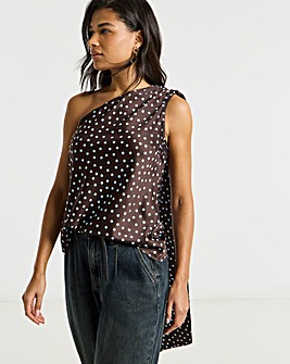 Chocolate Spot Satin Scarf Neck Top