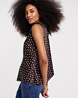 Chocolate Spot Satin Scarf Neck Top