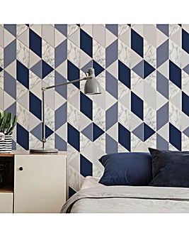 Sublime Navy Marble Geometric Wallpaper