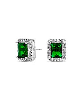 Jon Richard Silver Plated Emerald Cubic Zirconia Stud Earrings - Gift Boxed