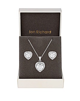 Jon Richard Silver Plated Heart Cubic Zirconia Jewellery Set - Gift Boxed