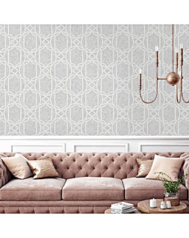 Boutique Soft Grey Art Deco Metallic Geometric Wallpaper