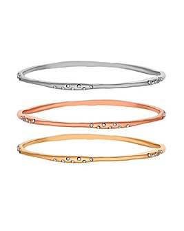 Tri Tone Crystal Bangles Pack Of 3 - Gift Boxed