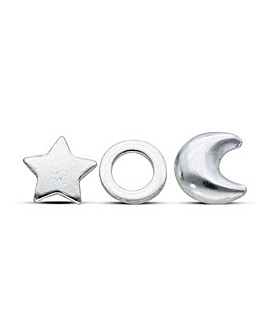 Sterling Silver Moon, Star & Circle Earring Set