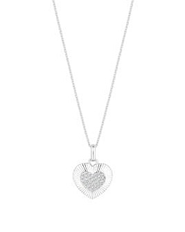 Simply Silver Sterling Silver 925 Polished And Pave Heart Pendant Necklace