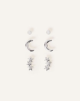 Accessorize Star Moon Stud Set of Three