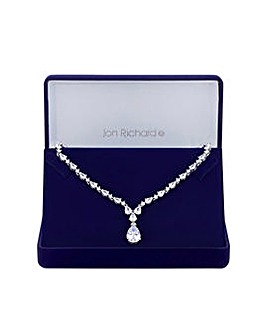 Jon Richard Silver Plated Clear Cubic Zirconia Pear Y Drop Necklace - Gift Boxed