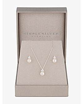 Simply Silver Sterling Silver 925 Freshwater Pearl Set - Gift Boxed