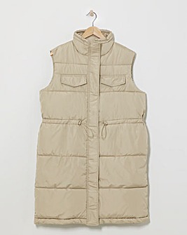 Taupe Longline Quilted Gilet