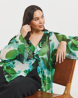 Joanna Hope Mesh Ruffle Blouse