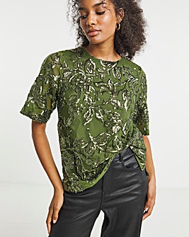 Joanna Hope Floral Sequin Top