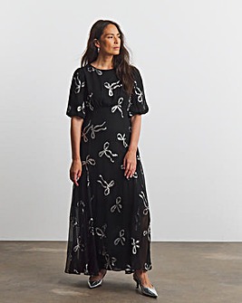 Joanna Hope Lurex Bow Dress With Sheer Skirt