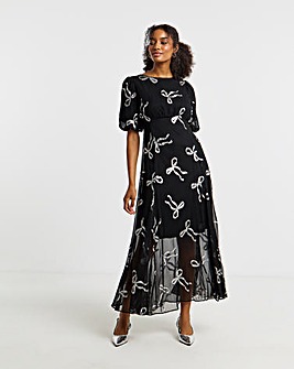 Joanna Hope Lurex Bow Dress With Sheer Skirt