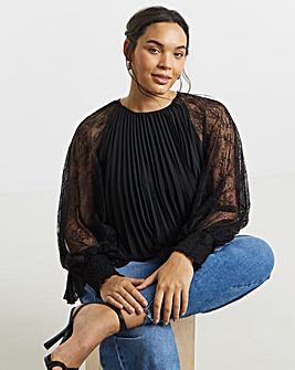 Joanna Hope Pleated Blouse With Lace Sleeve