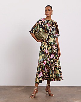 Joanna Hope Cape Sleeve Printed Tea Dress