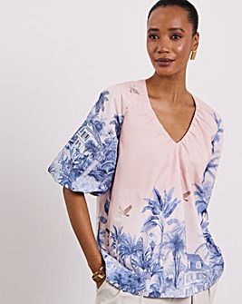 Joanna Hope Cotton Volume Printed Blouse