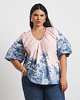 Joanna Hope Cotton Volume Printed Blouse