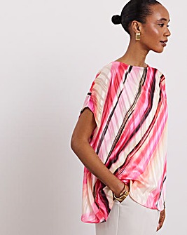 Joanna Hope Pink Stripe Asymetric Blouse
