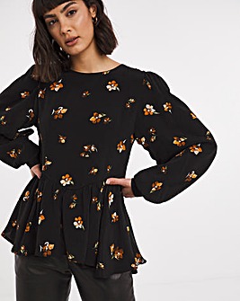 Selected Femme Floral Print Peplum Blouse