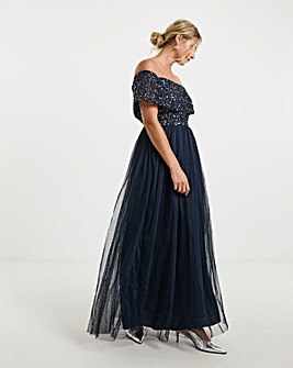 Maya Bardot Sequin Embellishment Tulle Maxi Dress