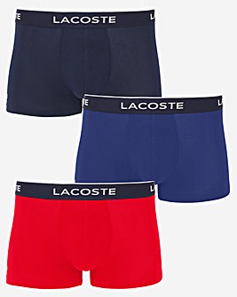 Lacoste Red/Blue 3 Pack Contrast Waistband Trunk